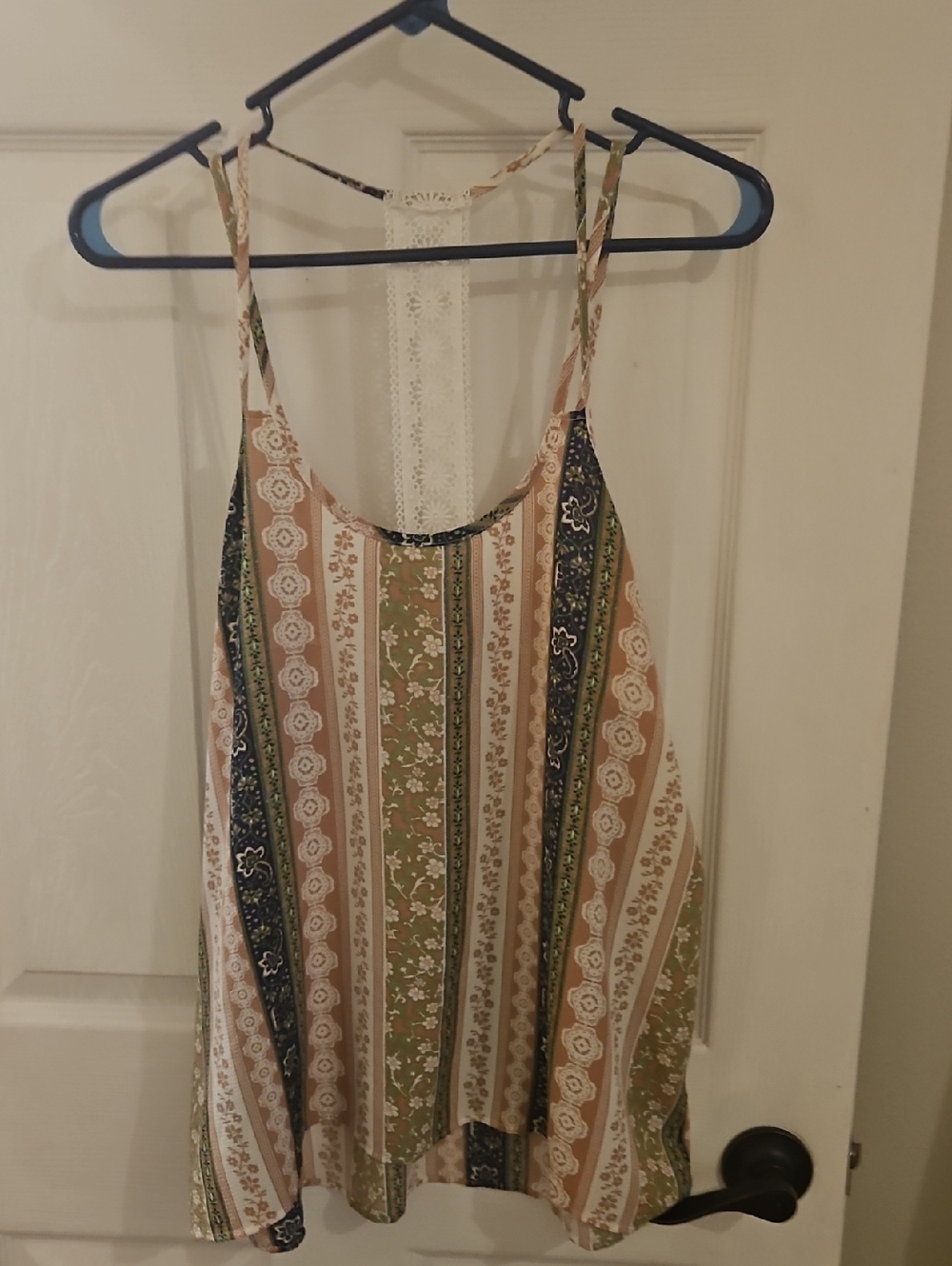 Cotton Candy Striped Tank Top in Olive, Beige & Navy